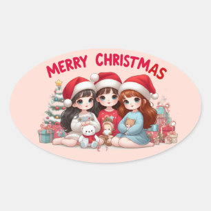Adesivo Oval Vinhetas de Natal Feliz