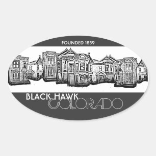 Adesivo Oval Vinhetas de prédios antigos da cidade Black Hawk C