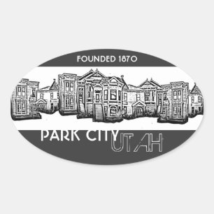 Adesivo Oval vinhetas de prédios antigos de Park City Utah
