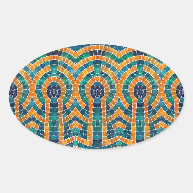 Adesivo Oval Vinhetas Oval MOSAIC ICONS Douradas (Frente)