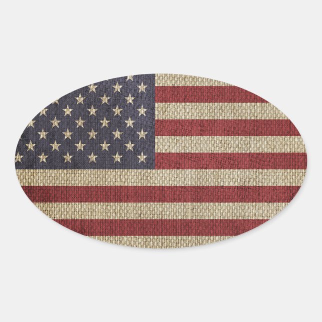 Adesivo Oval Vintage America Flag (Frente)