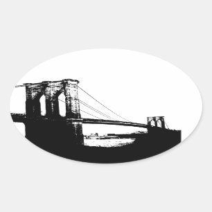 Adesivo Oval Vintage Brooklyn Bridge