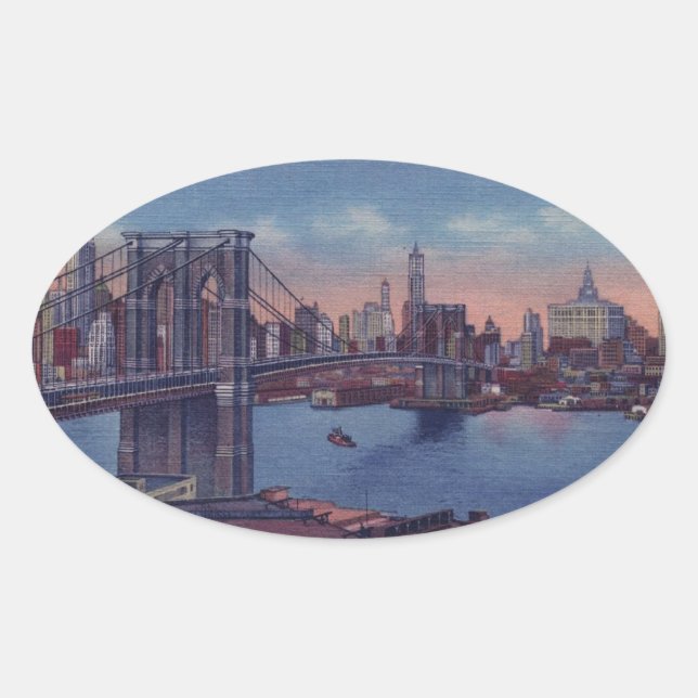 Adesivo Oval Vintage Brooklyn Bridge (Frente)