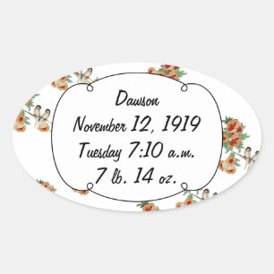 Adesivo Oval Vintage Cherry Blossom Love Bird Peach