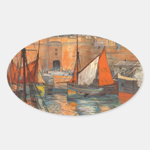 Adesivo Oval Vintage Cote d'Emeraude Santo Malo Port Turismo
