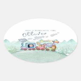 Adesivo Oval Vintage Cute Train Boy Birthday