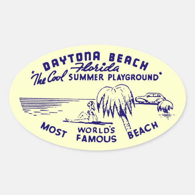 Adesivo Oval Vintage Daytona Beach (Frente)