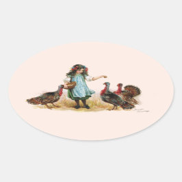 Adesivo Oval Vintage Fazenda Girl & Turkeys Oval Sticker