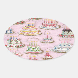Adesivo Oval Vintage Happy Birthday Cakes