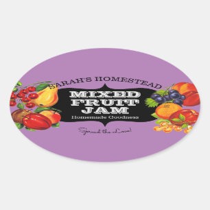 Adesivo Oval Vintage Jam Label Fruta Preserve
