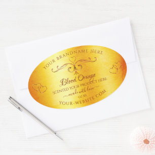 Adesivo Oval Vintage Laranja Marble Product Labels Ornamentado