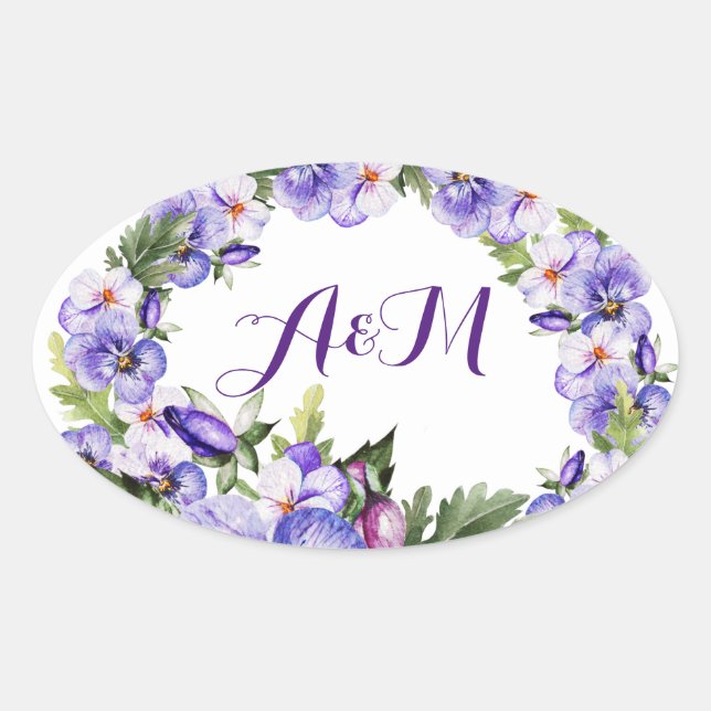 Adesivo Oval Vintage Lavanda Floral Monograma Sticker (Frente)
