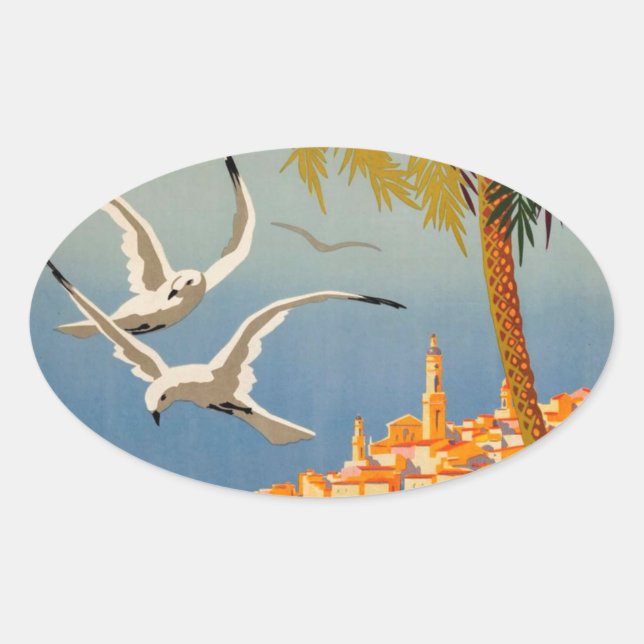 Adesivo Oval Vintage Menton CoTe D'azur (Frente)