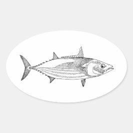 Adesivo Oval Vintage Ocean Fish Art - Skipjack Tuna