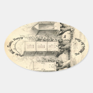 Adesivo Oval Vintage Oval Hives Honey Jar Sticker