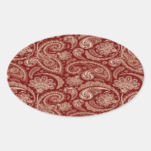 Adesivo Oval Vintage Paisley do creme do vermelho carmesim e do