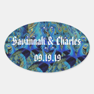 Adesivo Oval Vintage Peacocks beijando presentes de casamento