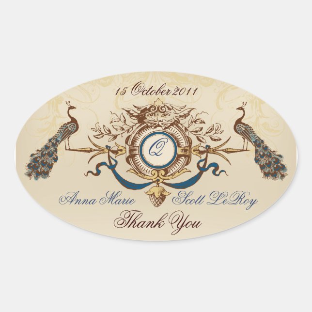 Adesivo Oval Vintage Peacocks Favor Stickers Oval (Frente)