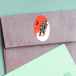 Adesivo Oval Vintage Pequenos Meninos Dormindo Neve Moon House