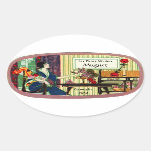 Adesivo Oval Vintage Perfume Label - Dama Francesa