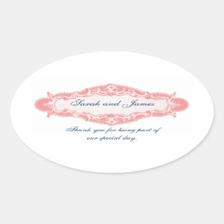 Adesivo Oval Vintage Pink Blue Obrigado Vinheiros De Casamento