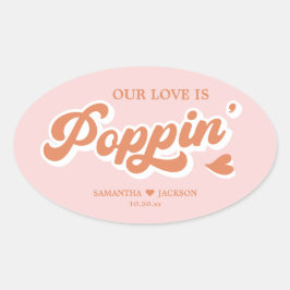 Adesivo Oval Vintage Retro Rosa Laranja Cor-De-Rosa Favor De Ca