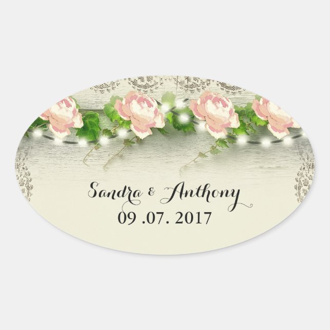 Adesivo Oval Vintage Rosa & Vace Wedation Sticker (Frente)