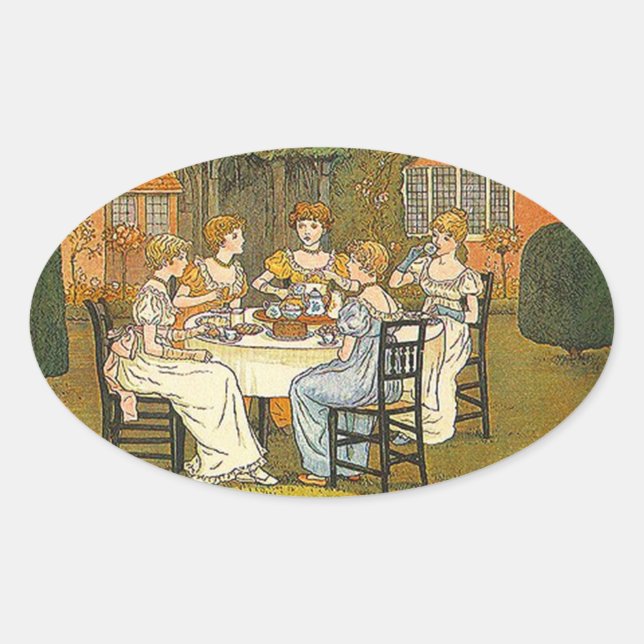 Adesivo Oval Vintage Sticker Tarde Garden Tea Party (Frente)