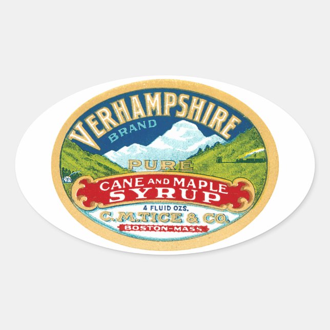 Adesivo Oval Vintage Vernhampshire Cane Maple Syrup Label (Frente)