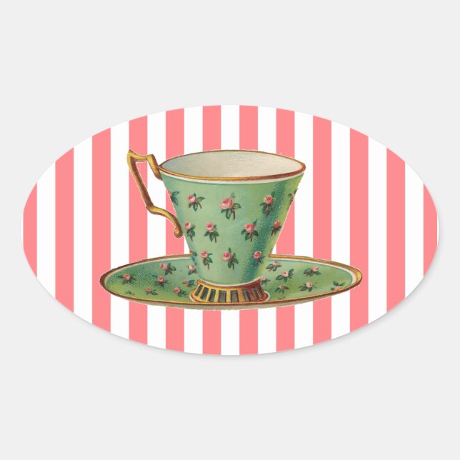 Adesivo Oval Vintage Victorian Tea Cup (Frente)