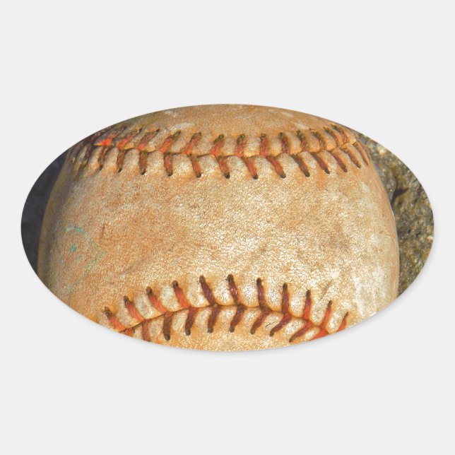 Adesivo Oval Vintage White Baseball Red Stitching (Frente)