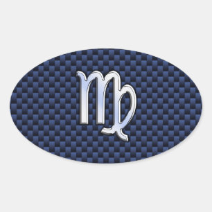 Adesivo Oval Virgo Zodíaco - Sinal de Prata Azul - Impressão