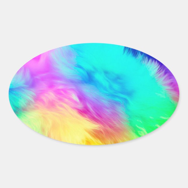 Adesivo Oval Vivid Rainbow Fluffy Fur Texture-75201 (Frente)
