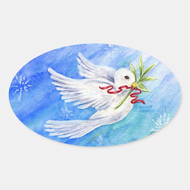 Adesivo Oval Vovó de Natal dos Pinheiros da Paz (Frente)