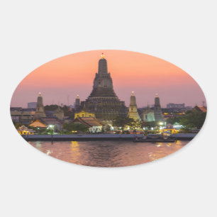 Adesivo Oval Wat Arun Temple Bangkok Tailândia no pôr do sol