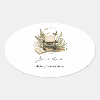 Adesivo Oval Watercolor Author Logo Sticker Botanical Typewrite