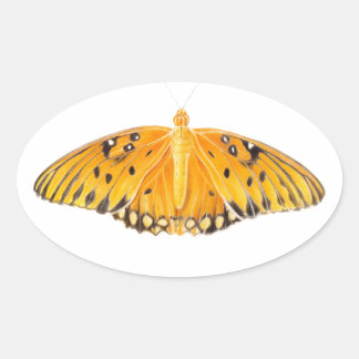 Adesivo Oval Watercolor Orange Gulf Fritillary Butterfly