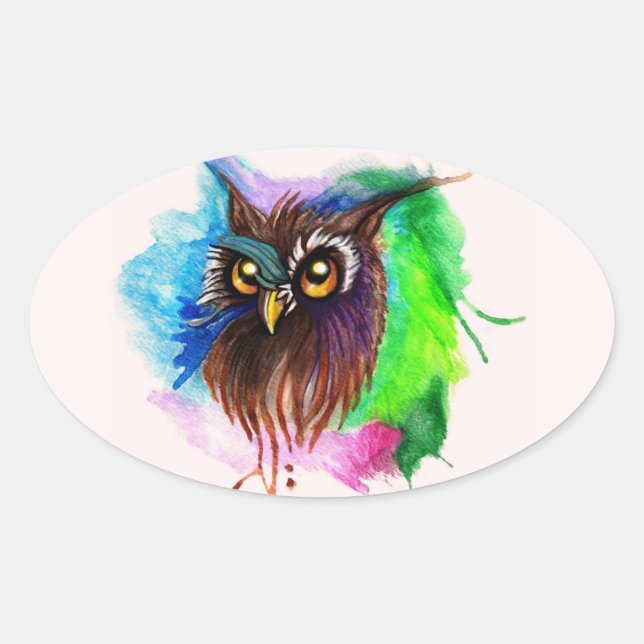 Adesivo Oval Watery Wood Owl (Frente)