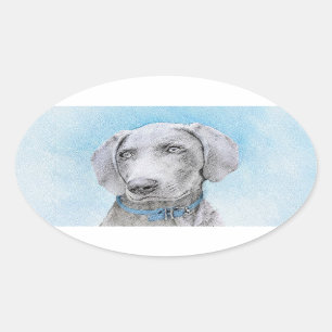Adesivo Oval Weimaraner Painting - Cute Original Dog Art