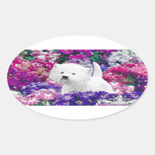 Adesivo Oval West Highland White Terrier Pintando Arte Canina