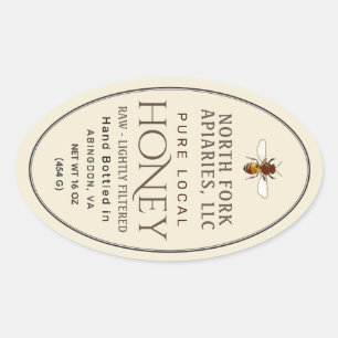 Adesivo Oval Western Honeybee 16 oz Filenline Jar Honey Label