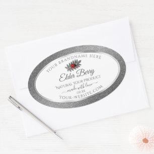Adesivo Oval White Silver Glitter Product Labels Red Ladybug
