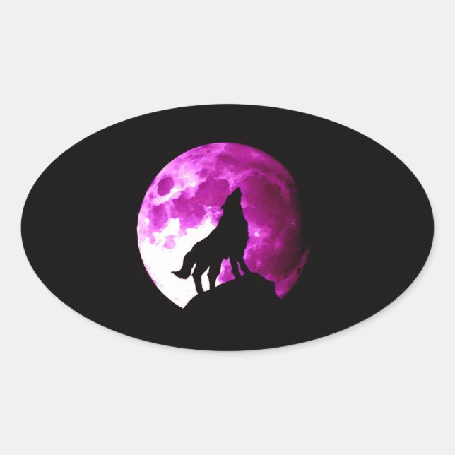 Adesivo Oval Wolf Howling em Moon Oval Sticker (Frente)