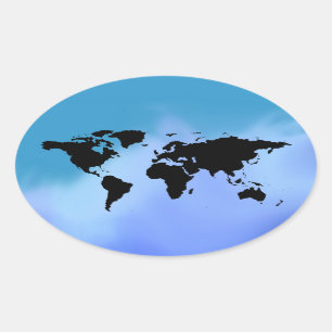Adesivo Oval worldmap azul preto