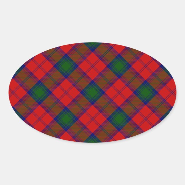 Adesivo Oval Xadrez verde-vermelha Lindsay tartan (Frente)