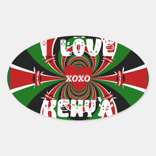 Adesivo Oval XOXO I Love Kenya Hakuna Matata Gifts (Frente)