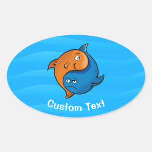 Adesivo Oval Yin Yang Fish Cartoon