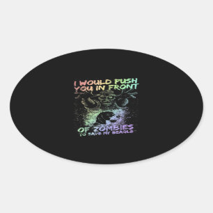 Adesivo Oval Zumbis Push Salva Meu Presente de Halloween