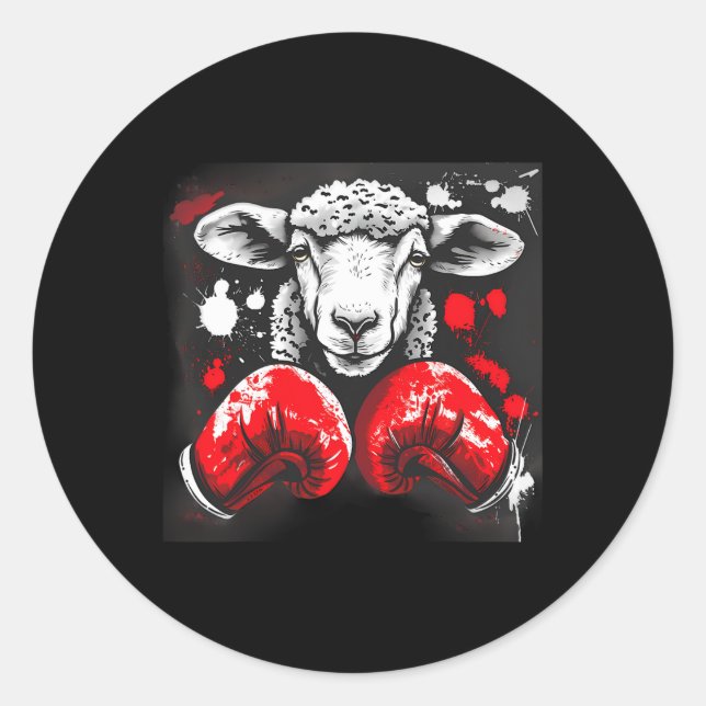 Adesivo Ovelha Boxeando Com Luvas de Boxe Kickboxing Engra (Frente)