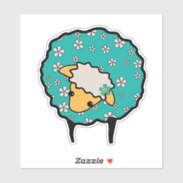 Adesivo Ovelha caprichosa com lã azul e estampa de flores